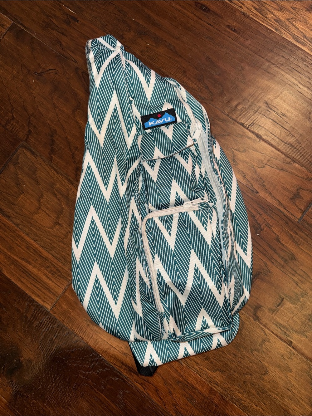 Kavu Teal and White Zigzag Sling Pack